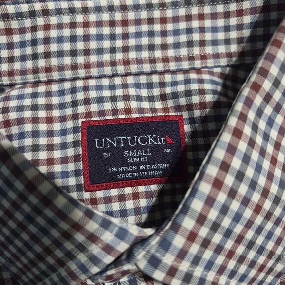 UNTUCKit Shirt Slim Fit Performance Long Sleeve Button Down Nylon Checked Small - Picture 4 of 9